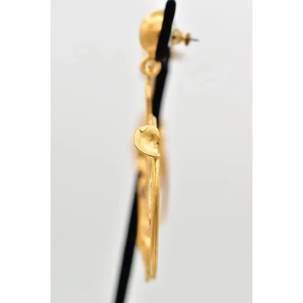 Vintage Musical Dangle Earrings Instrument Brushed Gold Matte NOS 1980s BinBK
